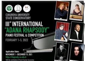 “III. Uluslararası Adana Rhapsody Piyano Festivali ve Yarışması”na Başvurular Başladı