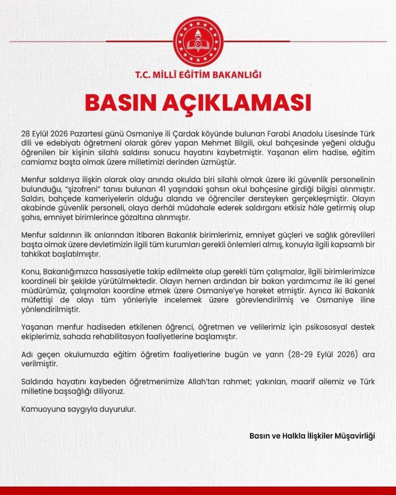 MİLLİ EĞİTİM BAKANLIĞI'NIN AÇIKLAMASI