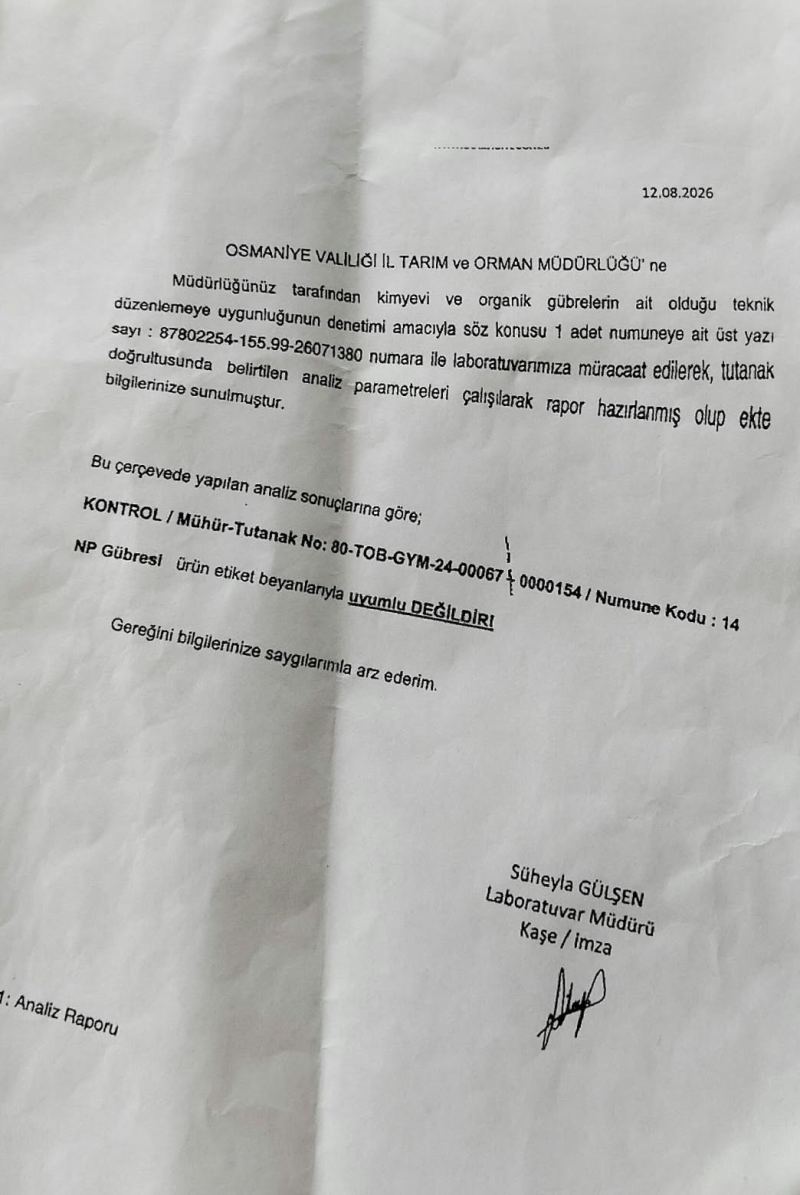 ÜRÜNÜN LABORATUVAR ORTAMINDA İNCELENME RAPORU.