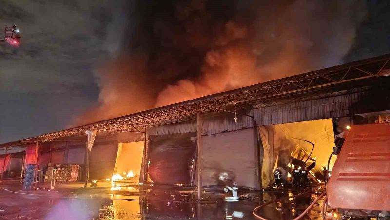 ADANA’DA SEBZE VE MEYVE HALİNDEKİ BİR İŞ YERİNDE BAŞLAYAN YANGIN 14 İŞ YERİNE DAHA SIÇRADI. 15 İŞ YERİ KÜLE DÖNERKEN EKİPLERİN YANGINI SÖNDÜRME ÇALIŞMASI SÜRÜYOR.