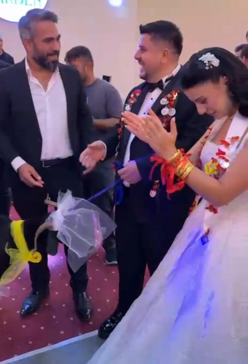 ADANA’NIN KOZAN İLÇESİNDE CENNET KAYADELEN İLE KEMAL KARAKÖSE ÇİFTİNİN DÜĞÜNÜNDE, DAMADIN KEBAP VE MANGAL SEVGİSİ SIRA DIŞI BİR DÜĞÜN HEDİYESİNE DÖNÜŞTÜ. DAMADIN 25 YILLIK ARKADAŞI MADEN MÜHENDİSİ İLYAS BEYDİLLİ, SÜSLEDİĞİ KEÇİYİ TAKI MERASİMİ SIRASINDA SALONA GETİREREK ÇİFTE HEDİYE ETTİ. KEÇİYİ KARŞISINDA GÖREN GELİN VE DAMAT ŞAŞKINLIK YAŞARKEN, DAVETLİLER İSE CEP TELEFONLARINA SARILDI.